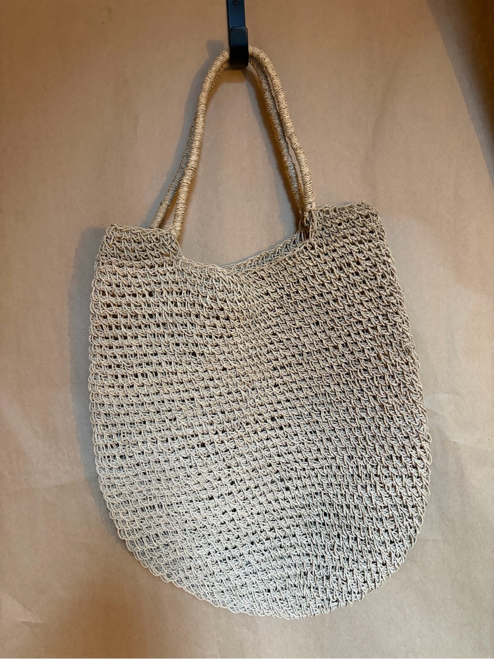 Handwoven Cream Straw Tote Bag with Rope Handles